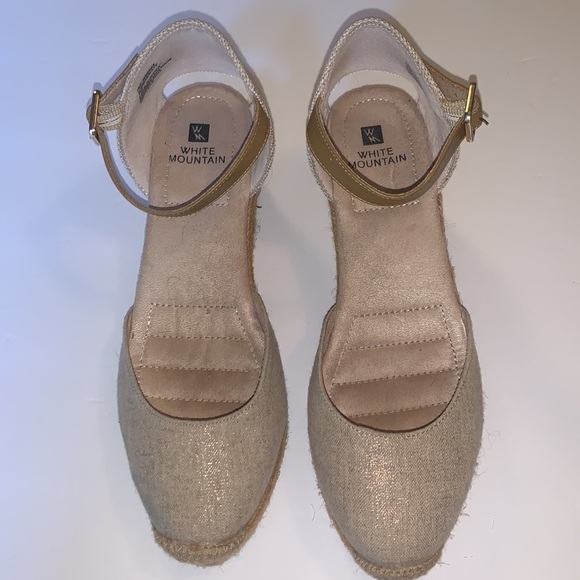 White Mountain Wedge Shoe Espadrille Kate Linen w Rose Gold Women’s Sz 7 - Picture 2 of 9